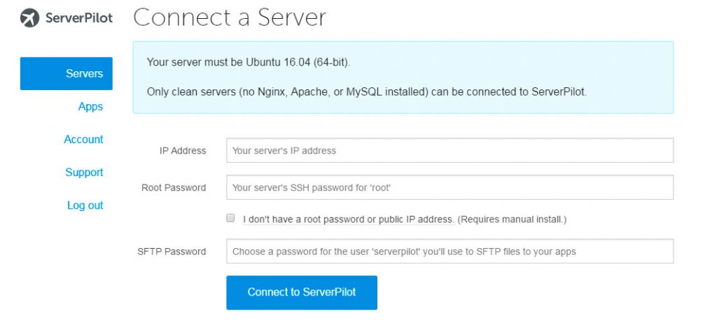 conectar servidor ServerPilot